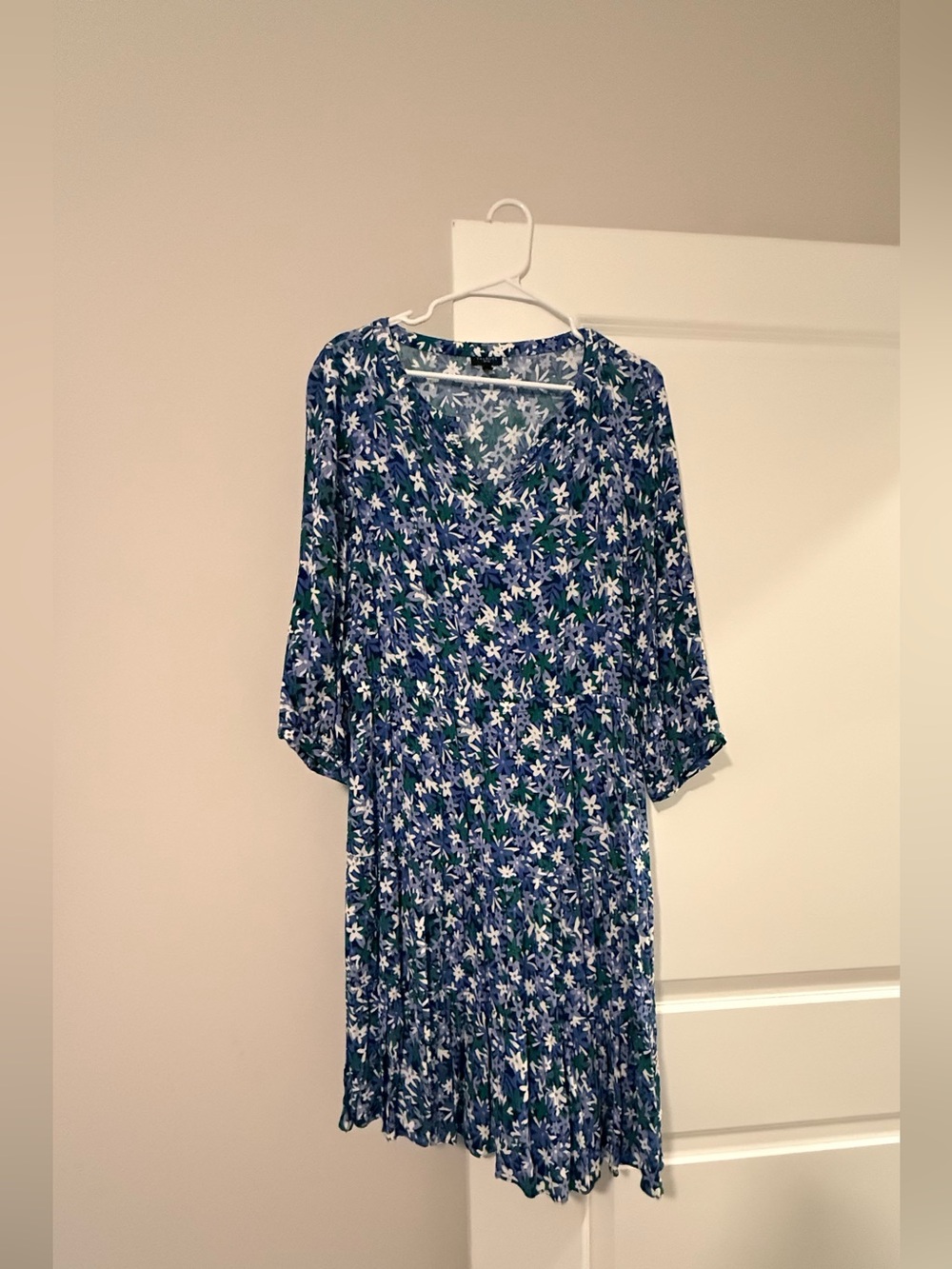 Talbots Blue Floral V-Neck Tiered Midi Dress